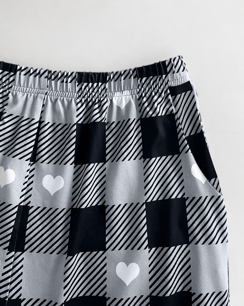 2 Pieces Outfit Cute Letter Print Short Sleeve T-shirt and Plaid Pants Set Loungewear - Image 4