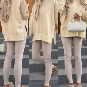 Women's Casual Crewneck Sweatshirt Loose Long Sleeve Side Slit Pullover Top with Thumb Holes