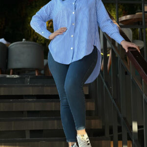 Striped Turn-down Collar Long Sleeve Blouse Casual Button Down T Shirts Top