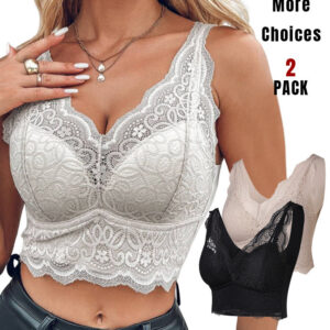 2-Pack Lace Scallop Trim Lace Bralette V-Neck Camisoles