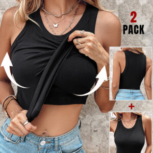 ChicMe Built-in Bra 2 Piece Athletic Tank Tops for Women Ribbed Tank Top